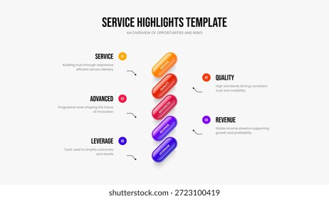 Propuesta de mercado Diseño de diapositiva de infografía de cinco opciones. Plantilla de presentación de diapositivas de diagrama de elementos de análisis de proyectos 5. Ilustración vectorial creativa del diseño del marco del escaparate.
