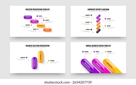 Propuesta de mercado Cuatro Paquete de Ilustración vectorial de diseño de presentación de diagrama de dos y tres pasos. Empresa Insight 4 5 2 3 Elemento Infografía Presentación de diapositivas Colección de diseño.