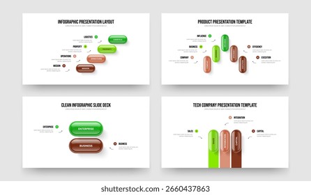 Informe de mercado Cuatro Cinco Dos Tres Opciones Infografía Presentación de diapositivas Diseño Ilustración vectorial Colección. Escaparate moderno 4 5 2 3 Diagrama de paso Slide Layout Set.