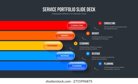 Market Report Frame Template Vector Illustration. Professional Forecast 5 Element Diagram Presentation Design. Marketing Introduction Five Step Infographic Slide Layout.