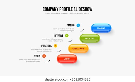Market Report Presentation Design Vector Illustration. Investor Proposal Four Element Diagram Slideshow Layout. Product Insight 4 Step Infographic Slide Template.