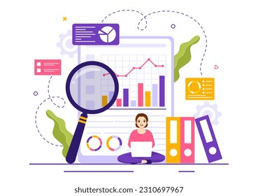Market Research and Analysis Vector Illustration with Team Management and Analytics for Making Data Statistics in Flat Cartoon Hand Drawn Templates