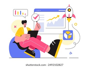 Market Research and Analysis Vector Illustration with Team Management and Analytics for Creating Data Statistics in a Flat Style Cartoon Background