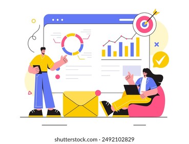 Market Research and Analysis Vector Illustration with Team Management and Analytics for Creating Data Statistics in a Flat Style Cartoon Background