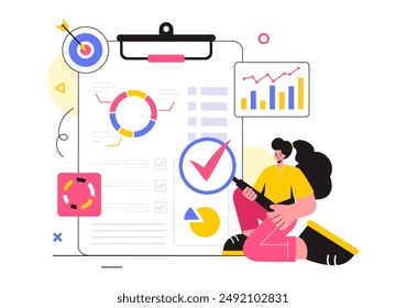 Market Research and Analysis Vector Illustration with Team Management and Analytics for Creating Data Statistics in a Flat Style Cartoon Background