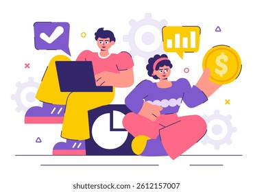 Market Research and Analysis Vector Illustration with Team Management and Analytics for Creating Data Statistics in a Flat Style Cartoon Background