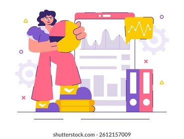 Market Research and Analysis Vector Illustration with Team Management and Analytics for Creating Data Statistics in a Flat Style Cartoon Background
