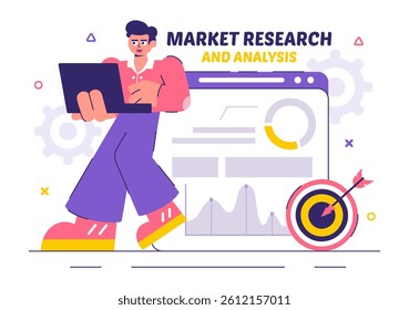 Market Research and Analysis Vector Illustration with Team Management and Analytics for Creating Data Statistics in a Flat Style Cartoon Background
