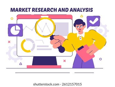 Market Research and Analysis Vector Illustration with Team Management and Analytics for Creating Data Statistics in a Flat Style Cartoon Background