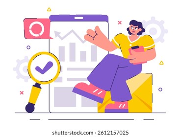 Market Research and Analysis Vector Illustration with Team Management and Analytics for Creating Data Statistics in a Flat Style Cartoon Background