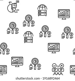 Market Research And Analysis Vector Seamless Pattern Thin Line Illustration