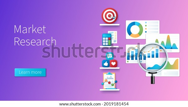 Market Research Banner Magnifying Glass Graphs Stock Vector (Royalty ...