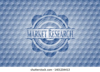 Market Research blue badge with geometric pattern background. Vector Illustration. Detailed.