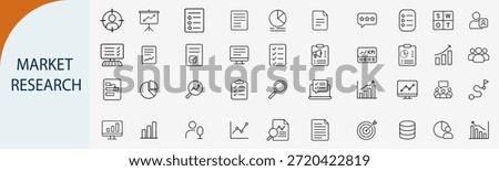 market research and business data analysis set, outline vector icons, black