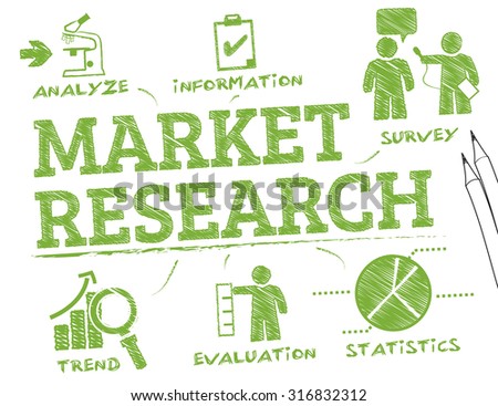 Market Research. Chart with keywords and icons