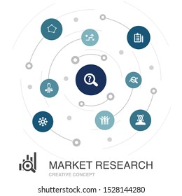Market research colored circle concept with simple icons. Contains such elements as strategy, investigation, survey