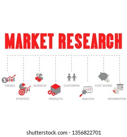 Market research concept with business icons. Trendy flat design.