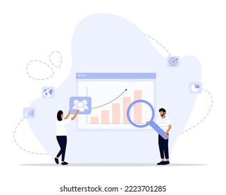 Market research concept illustration. goal, planing, Advice, expert, strategy, support and success. Minimal vector infographic.