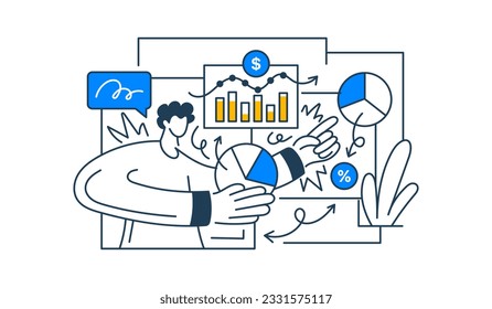 Market research data analysis, analyze business data or financial report, SEO analytics or profit and earning concept. Vector illustration