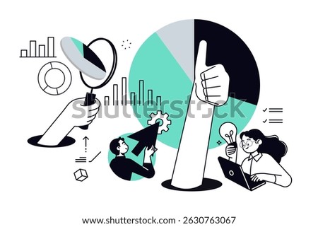 Market research and data analysis. Vector illustration for web banner, social media banner, business presentation, marketing material.
