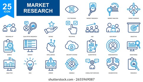 Market Research and Data Analytics icon set collection. Simple line color vector