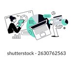 Market research and data analytics. Vector illustration for web banner, social media banner, business presentation, marketing material.
