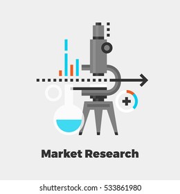 Market Research Flat Icon. Material Design Illustration Concept. Modern Colorful Web Design Graphics. Premium Quality. Pixel Perfect. Bold Line Color Art. Unusual Artwork Isolated on White.