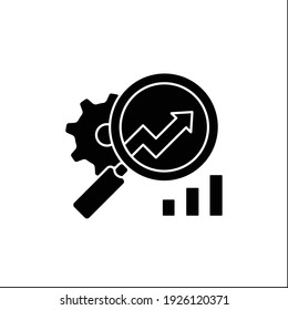 Market research glyph icon.Attentively examines through magnifying glass how pointers grow, market, get opinions and feedback.Analysis concept.Filled flat sign. Isolated silhouette vector illustration