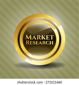 Market research gold shiny badge with green background