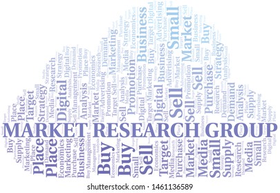 Market Research Group word cloud. Vector made with text only