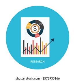 Market Research Icon. Analytics and data analysis with graphs and charts