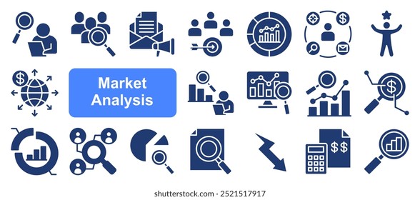 Market research icon collection set. Containing segmentation, trends, penetration, buyer personas, data, sales, analysis icon. Simple flat vector.