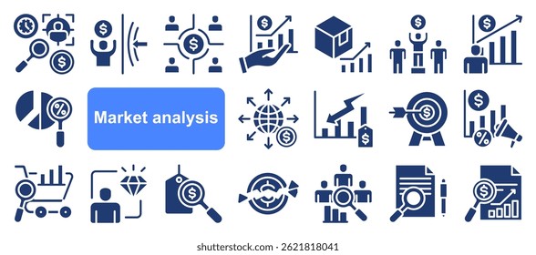 Market research icon collection set. Containing segmentation, trends, penetration, buyer personas, data, sales, analysis icon. Simple fvector.