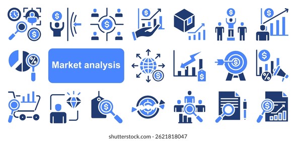 Market research icon collection set. Containing segmentation, trends, penetration, buyer personas, data, sales, analysis icon. Simple fvector.
