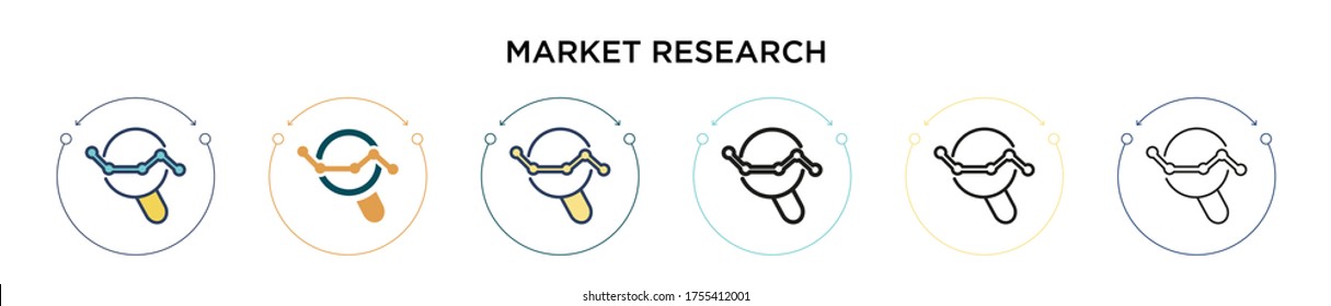 Market research icon in filled, thin line, outline and stroke style. Vector illustration of two colored and black market research vector icons designs can be used for mobile, ui, web