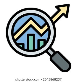 Ilustração de estilo de linha plana de ícone de pesquisa de mercado representando a análise do comportamento do consumidor e das tendências de mercado, adequado para projetos de estratégia de negócios, marketing e desenvolvimento de produtos