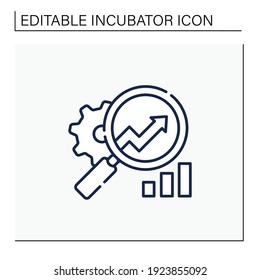 Market research line icon. Attentively examines through magnifying glass how pointers grow, market, get opinions and feedback. Analysis concept. Isolated vector illustration