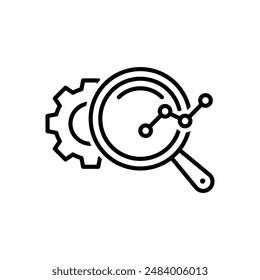 Market research line icon. Attentively examines through magnifying glass how pointers grow, market, get opinions and feedback. Analysis concept. Isolated vector illustrationWeb