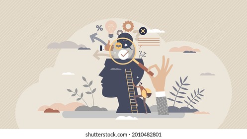 Market Research And Search For New Business Information Tiny Person Concept. Financial Data Exploration And Investment Planning Vector Illustration. Find Info About Company Customers Or Product Demand