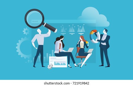 Market Research And SEO. Flat Design Vector Illustration Concept For Web Banner, Business Presentation, Advertising Material.