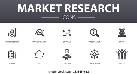 Market research simple concept icons set. Contains such icons as strategy, investigation, survey, customer and more, can be used for web, logo, UI/UX