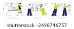 Market research for startup abstract concept vector illustration set. Developing a business plan, prototype product, beta testing, launching product process, branding and release abstract metaphor.