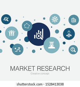 Market research trendy circle template with simple icons. Contains such elements as strategy, investigation, survey