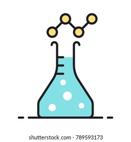 Market research vector icon for search engine optimization (SEO). DNA and chemical research concept. Illustration of a conical flask.