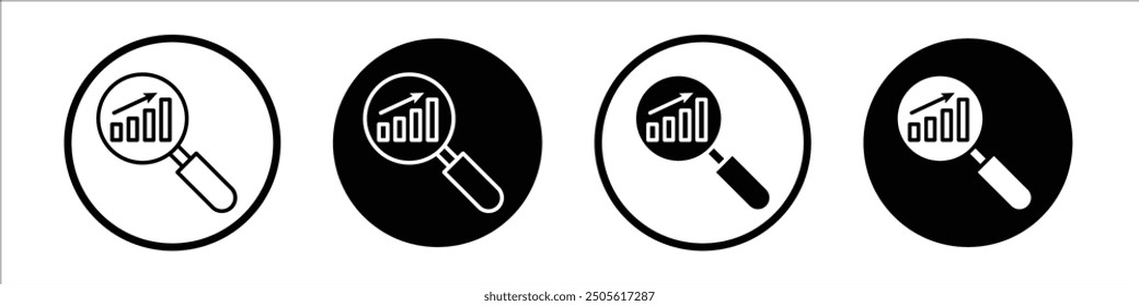 Conjunto de íconos de Vector de investigación de mercado con estilo relleno y delineado en negro.