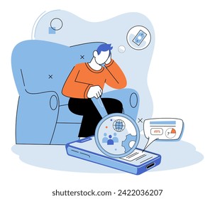 Market research. Vector illustration. Analyzing market trends helps businesses identify emerging opportunities Effective promotion strategies are based on thorough market research E-commerce