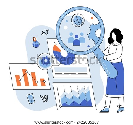 Market research. Vector illustration. Analyzing market trends helps businesses identify growth opportunities Effective promotion strategies are based on market research insights E-commerce