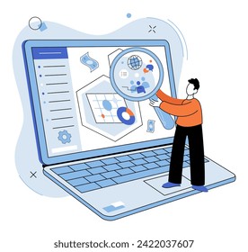 Investigación de mercado. Ilustración vectorial. El comercio electrónico ha abierto nuevas vías para realizar investigaciones de mercado La presentación de los resultados de las investigaciones de mercado de manera clara y concisa facilita la comprensión