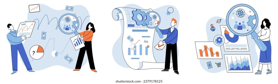 Market research. Vector illustration. The market research metaphor compass guides management in right direction Skillful planning and development are crucial for successful marketing campaigns