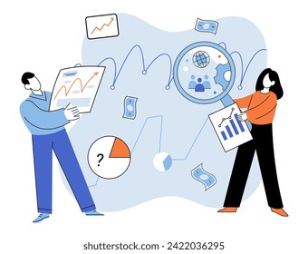 Market research. Vector illustration. Statistical analysis market research data reveals meaningful insights The success marketing campaigns relies on thorough market research The market research
